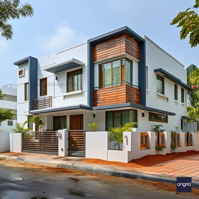 Modern Duplex House with Wooden Accents Elevation