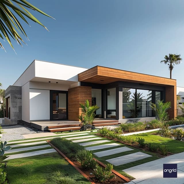 Single Floor Home Design with Wood Accents