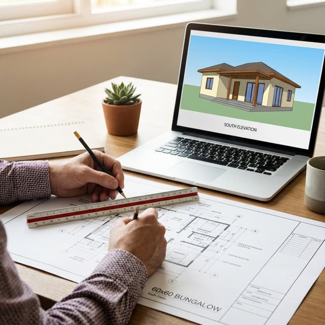 60x60 House Plan 1 Floor South Facing - Ongrid
