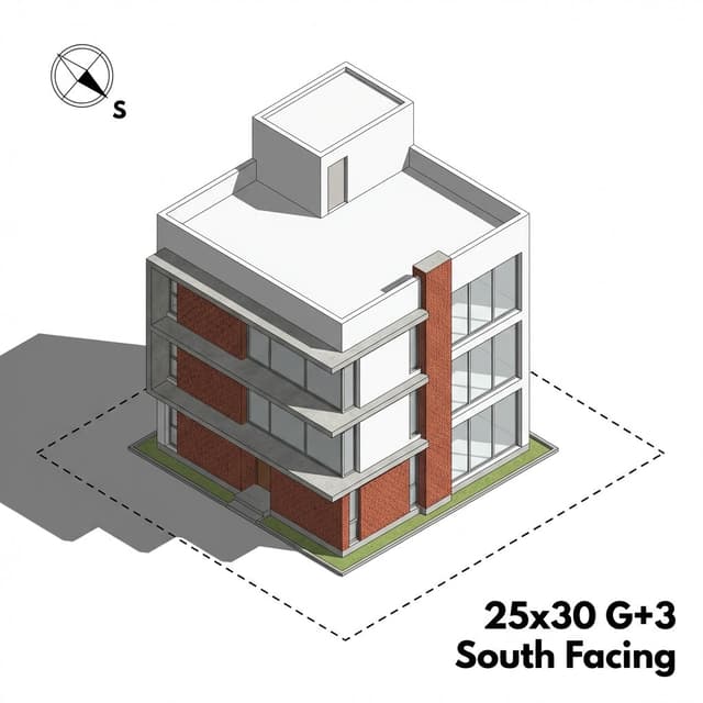 25x30 House Plan 4 Floor South Facing - Ongrid