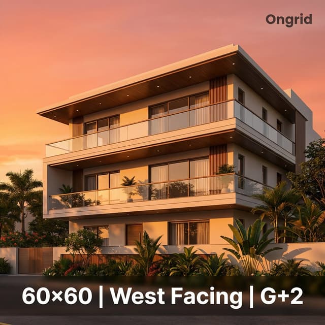 60x60 House Plan | 3 Floor West Facing Design