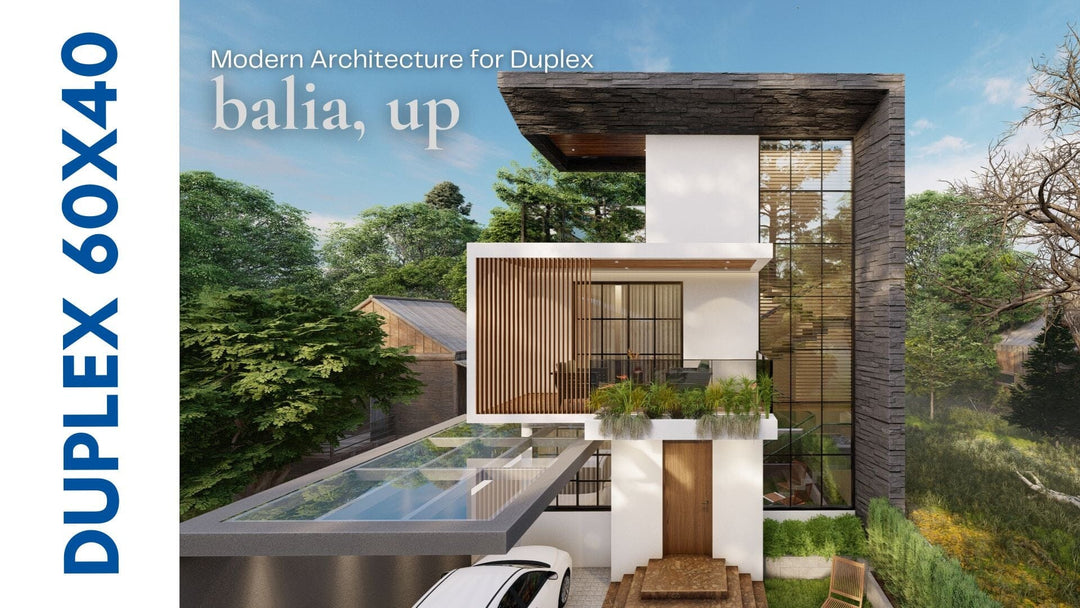 Image of the intro page for Mr. Kunwar's modern duplex design project with a hero image of the completed duplex, along with the title of the project and a brief description.