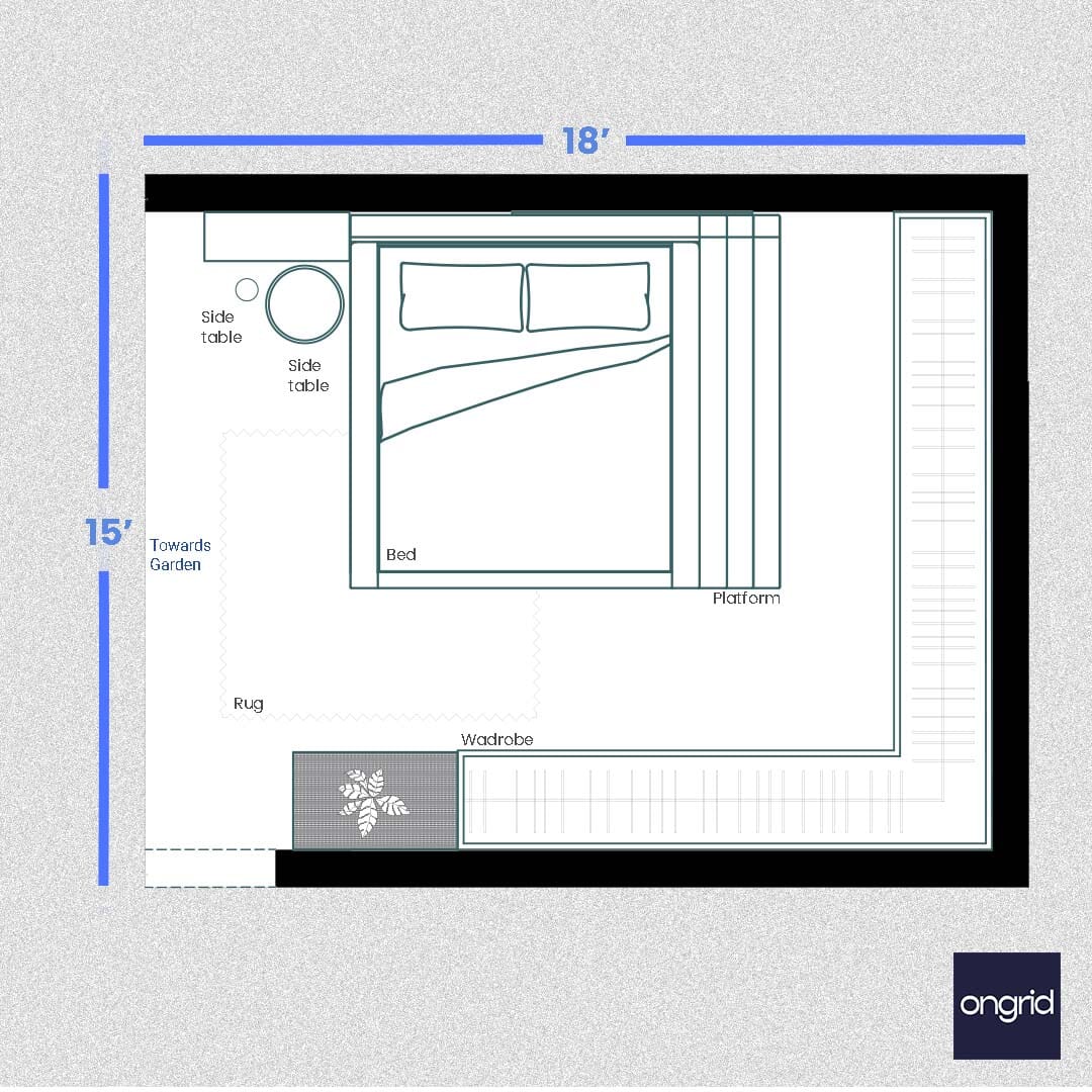 Coastal Bedroom Escape Design | 18' x 15' ongrid.design 