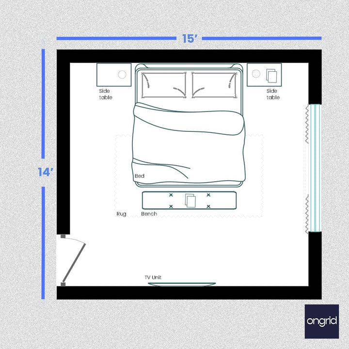 Romantic Bedroom Retreats Design | 15' x 14' ongrid.design 