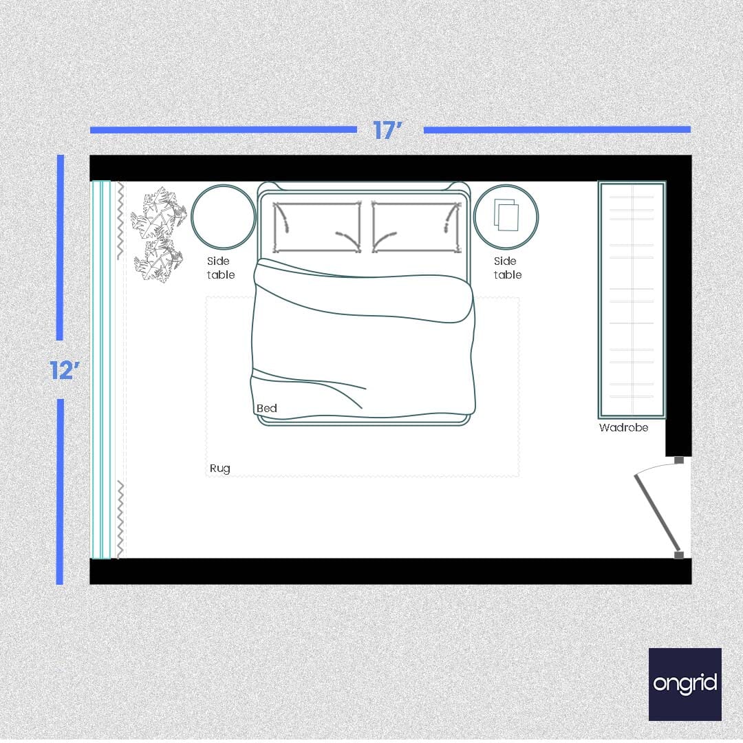 Space-Saving Bedroom Solutions Design | 17' x 12' ongrid.design 