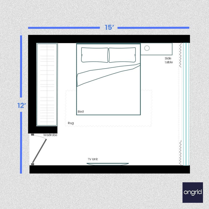Compact Bedroom Solution Design | 15' x 12' ongrid.design 