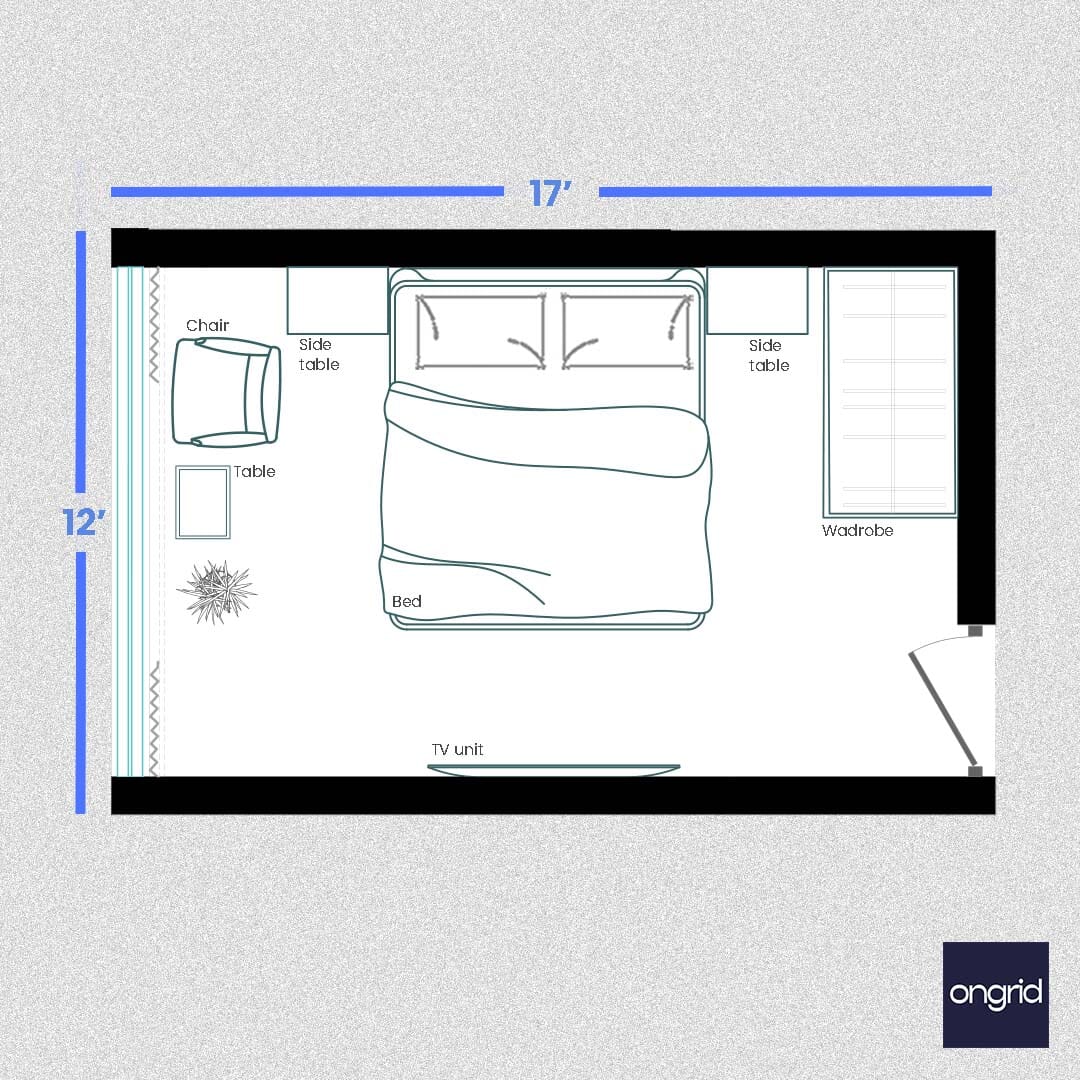 Modern Minimalist Bedroom Design | 17' x 12' ongrid.design 