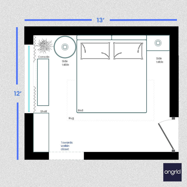 Tribal-Inspired Bedroom Design | 13' x 12' ongrid.design 