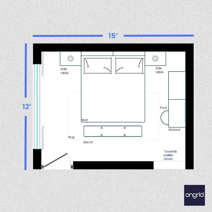 Geometric-Inspired Bedroom Design | 15' x 12' ongrid.design 