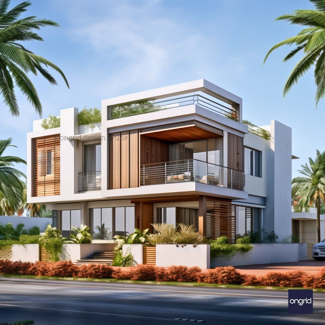 Minimalist Duplex Elevation with Terrace – Ongrid Design