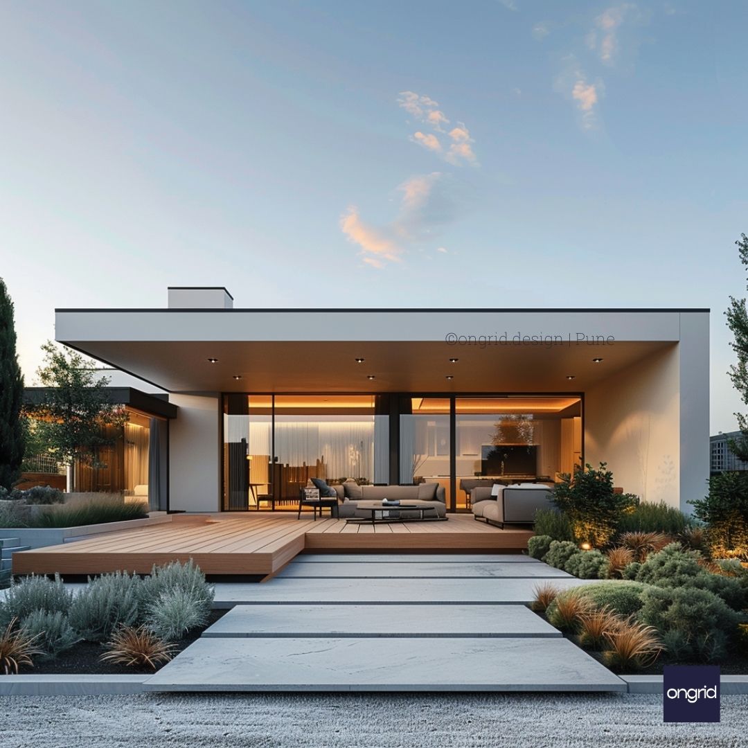 Single-Story Home with Modern Serene Elevation – Ongrid Design