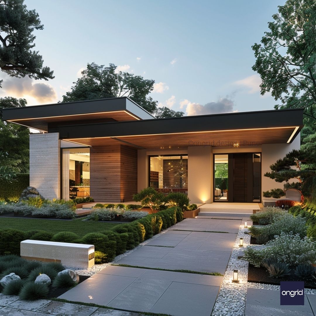 Modern Single Story Home Design with Elegant Elevation Ongrid Design