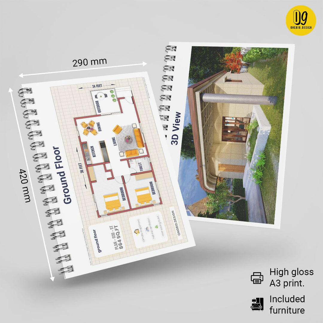 Flat Roof Simplex Home Plan Print Books Ongrid.Design 