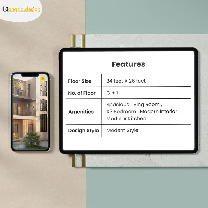 Modern Duplex with Terrace Home Plan Print Books Ongrid.Design 