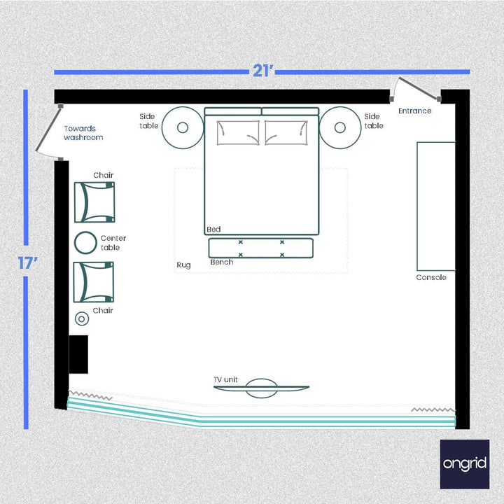 The Urban Loft Bedroom Inspiration Design | 21' x 17' ongrid.design 